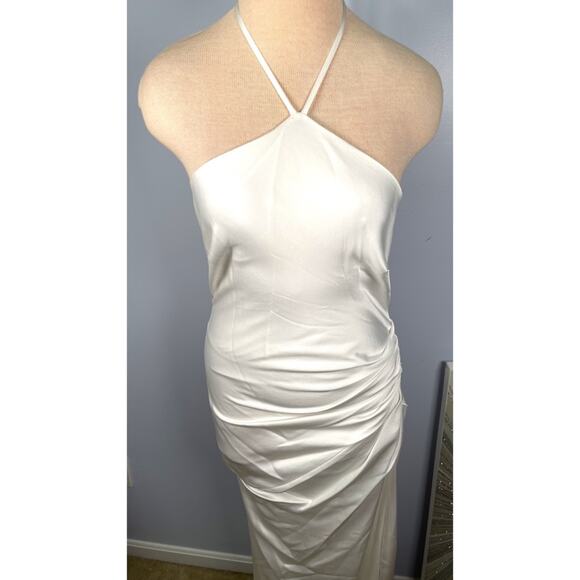 Jonathan Simkhai Hansel Classic Woven Halterneck White Satin Maxi Gown Sz 6 - Picture 5 of 9